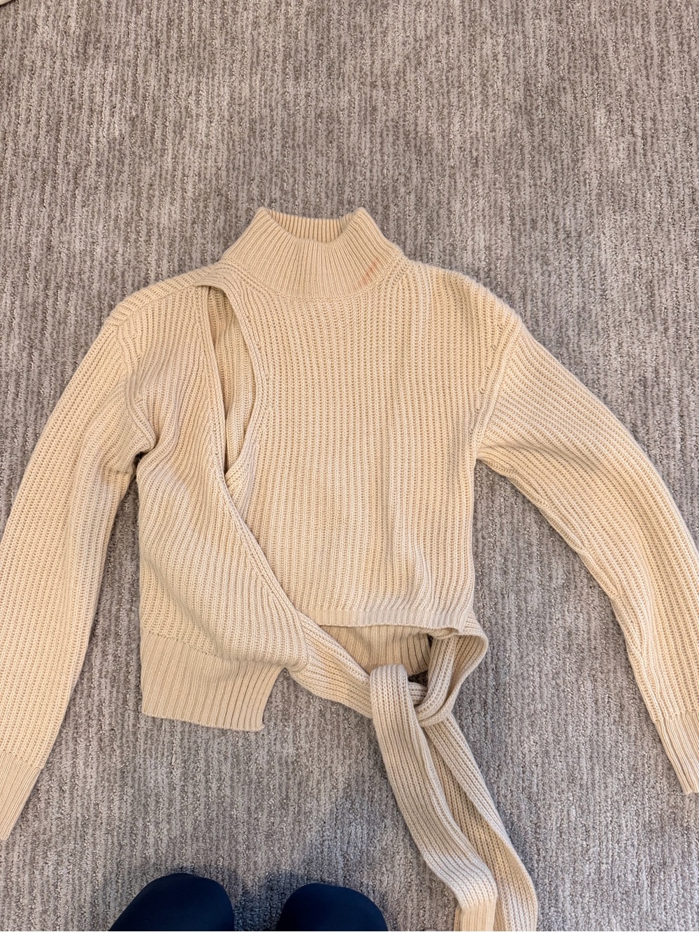 Astr Cream Ribbed Turtleneck Tie-Front Sweater